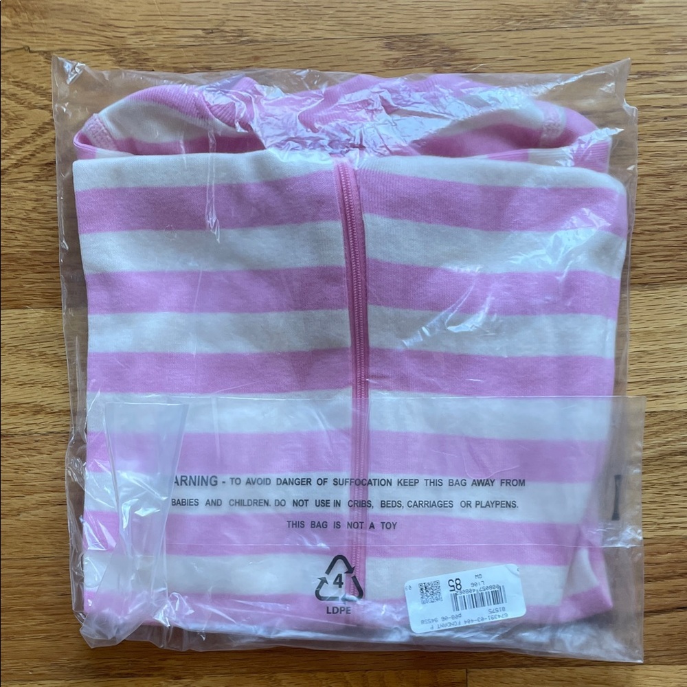 Hanna Andersson - Baby Striped 2-Way Zip Sleeper in Fondant Pink - Picture 3 of 3